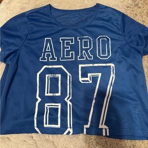 Aeropostale XL oversized cropped blue jersey top